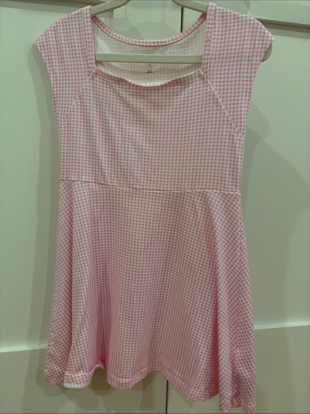 GAP Pink Gingham Cap-Sleeve Fit & Flare Dress